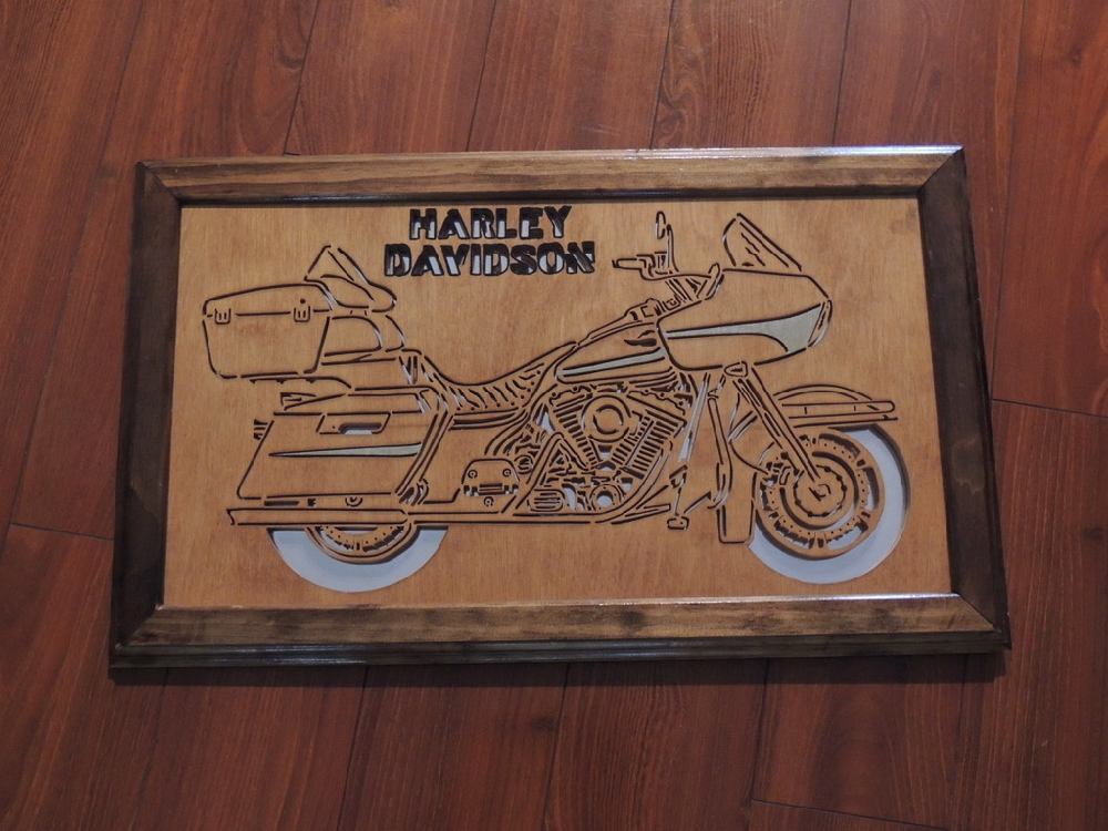 Harley Davidson Road Glide Folk Art carved wood  with Mirror One of a Kind