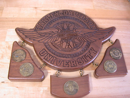 #2 Harley University wood display /Medallions