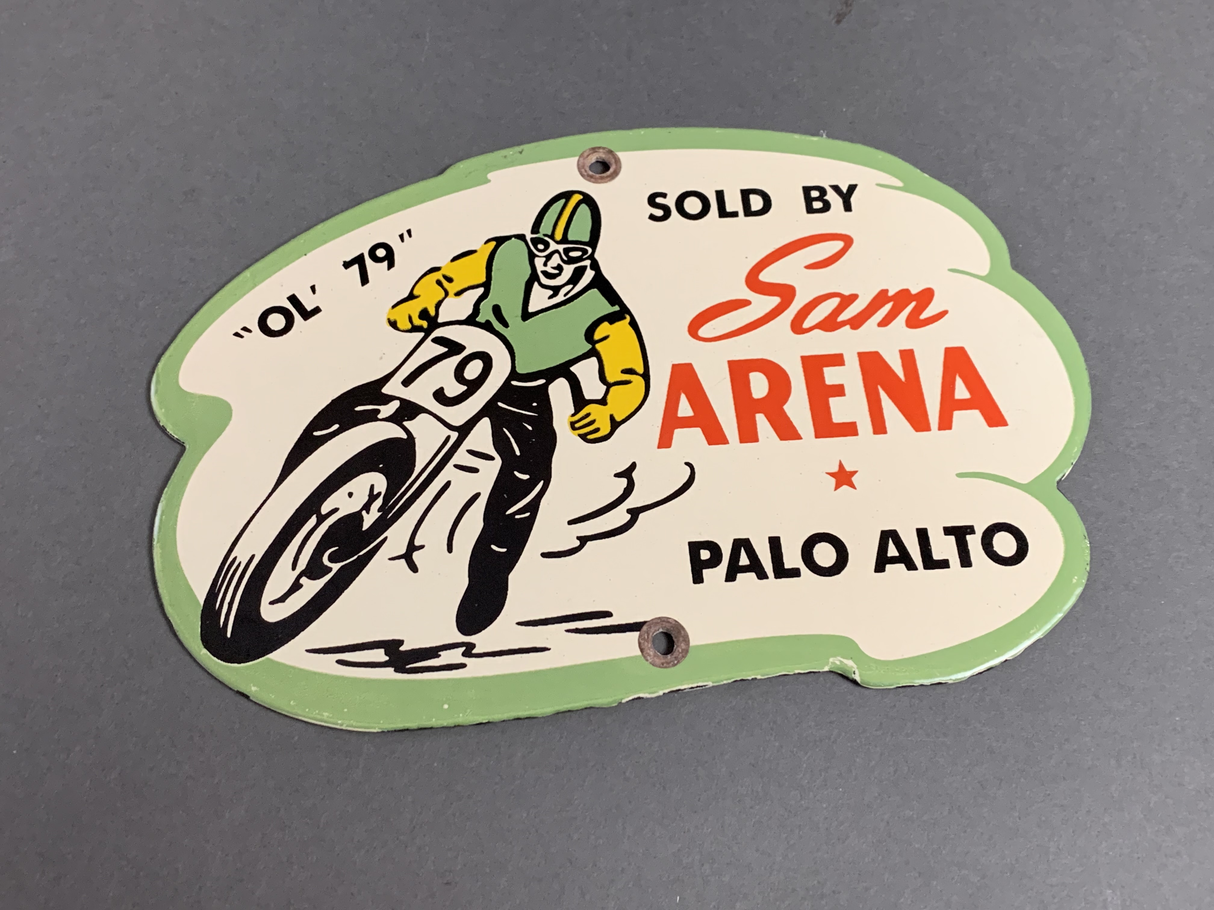 Vintage Motorcycle Theme Palo Alto Sam Arena Flat Track porcelain sign